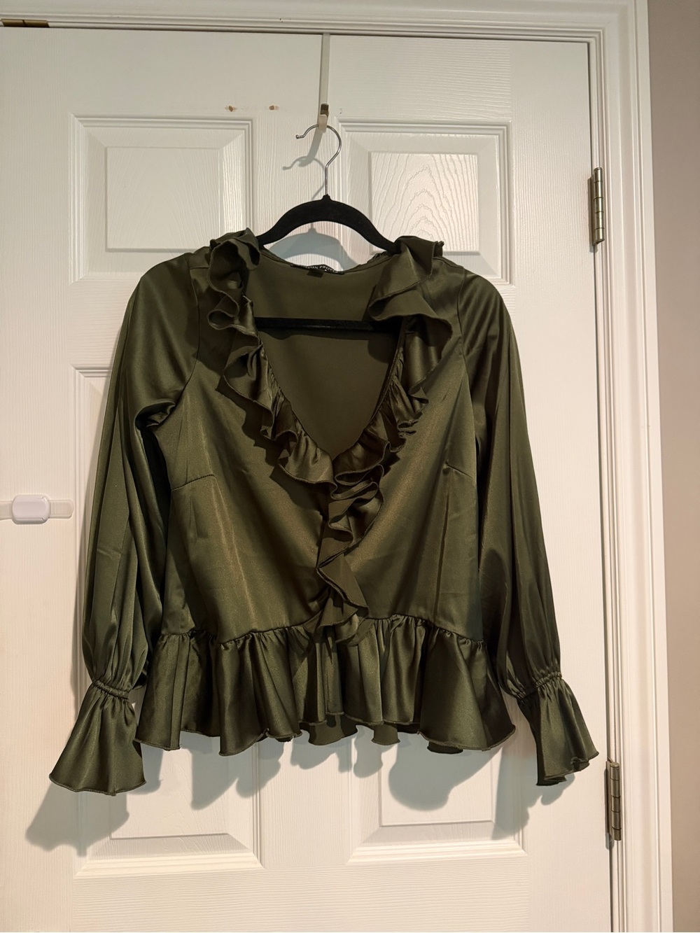 Boston Proper Olive Ruffle Wrap Blouse